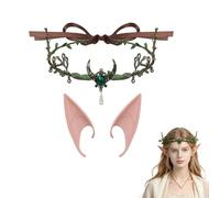 Ylucky Fairy Leaf Crown with Elf Ears for Halloween Woodland Elven Cosplay