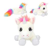 Depesche 11493 Ylvi Cuddly Toy Unicorn Lying Down in White and with Colourful Mane in Rainbow Colours, Approx. 30 cm Large Plush Toy with Silver Accents