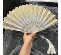 YLWX Lolita Retro Black White Spanish Lace Folding Fan Tea Party Feather Hand Fan Foldable Ancient Style Women (Color : Gold Stamping, Size : White)