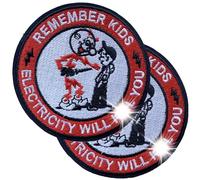 YLY Remember Kids Electricity Will Kill You Funny Patch,2Pcs Military Tactical Morale Embroidered Cute Patches with Hook and Loop Fastener for Cap Bag Backpack Army Vest Helmet Jacket Hat Uniform