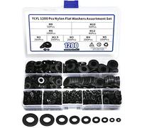 YLYL 1200 Pcs Nylon Flat Washers for Screws Bolts, Black Plastic Washers, Premium Fender Washers Assortment Set, Assorted Washers Kit (9Sizes-M2 M2.5 M3 M4 M5 M6 M8 M10 M12) for Household & Commercial