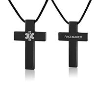 YLYYJ Personalized Cross Medical Alert Necklace for Men,Stainless Steel Engraved Medical Emergency Christ Cross Pendant Medical Awareness Jewelry with Medical Wallet Insert Card, Metal, Agate