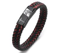 YLYYJ St. Jude Jesus Cross Bracelet Stainless Steel Cross Crucifix Cuff Bracelets San Judas Leather Wristband Pulsera De San Judas Tadeo Cuff Bangle Protection Amulet Jewelry Gift for Him, 8.07 inches