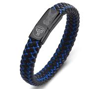 YLYYJ St Michael and Guardian Angel Bracelets for Men Women,Stainless Steel Leather Blye Line Cuff Bracelet Faithful Jewelry Patron Saint of Police Military The Archangel Religious Gift, 20.5