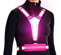 Ylzzrs LED Reflective Vest Running Gear, USB Rechargeable Light Up Running Vest Chest Phone Holder for Runners Night Walking,6-11hrs Light Adjustable Waist/Shoulder for Women Men Kids (Pink)
