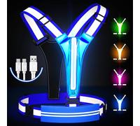 Ylzzrs LED Reflective Vest Running Gear, USB Rechargeable Light Up Running Vest Chest Phone Holder for Runners Night Walking,6-11hrs Light Adjustable Waist/Shoulder for Women Men Kids (blue)