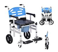 YMAOMAO Commode Chair with Wheels, Foldable Mobile Toilet Shower Stool Ergonomic Seat with Armrests Commode Chair Bucket with Lid Resistant Bucket Easy to Pull Out