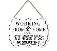 Ymaotrade Wood Sign, Working from Home, No Soliciting, 10.86*7.95''
