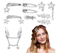 Ymapinc 10Pcs Y2K Silver Star Hair Clips,Cute 8shapes Celestial Hair Clips Metal Barrettes 2000s Metal Snap Barrettes for Women and Girls Styling Star Hairpin