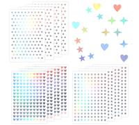 Ymapinc 12 Sheets Holographic Mini Stickers, Tiny Star Heart Foil Planner Reward Chart Decor, Cute Sparkly Vinyl Craft Decals