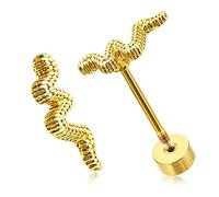 Ymapinc 1Pairs Snake Gold Flat Back Stud Earrings for Women - Flatback Snake Shaped Hidden Helix Jewellry Gold, Flat Back Industrial Piercing Studs