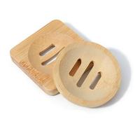 Ymapinc 2-Pack Bamboo Soap Holder, Round+Square for Home Shower Bathroom