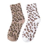 Ymapinc 2 Pairs Cheetah Print Socks for Women, Leopard Crew Ankle Accessories, Animal Pattern Sock Gift Set in White & Brown