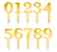 Ymapinc 20Pcs Number Cake Toppers - Gold Acrylic Elegant 0-9 Cake Decorations for Birthday, Wedding, Anniversary, Party & DIY Dessert Sticks (4.45" x 1.65")