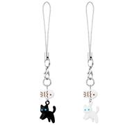 Ymapinc 2pcs Black Cat Phone Charm - Mini Cat+Fish Bag Charms, Metal Kawaii Charm for Cell Phone Case, Cute Matching Pendant