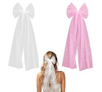 Ymapinc 2Pcs Elegant Short Bridal Veils for Women Wedding - Cathedral Bow Veil with White Pink Tulle and Acrylic Hair Accessories - Wedding Veils for Brides and Bachelorette Veil Party