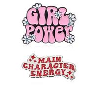 Ymapinc 2pcs Funny Pins, Main Character Energy & Girl Power Enamel Pin Badges,Bag Brooches Cute Enamel Pins for Backpacks Bags, Y2K Cool Badge, Lapel Funny Pin Badges