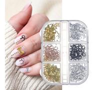 Ymapinc 3D Bow Nail Art Charms Set,1 Box Christmas Nail Charms Metal, Exquisite Gold Silver Metal Bows for Nails Art Charm for DIY Adding Elegance to Nails Four Colors of Small Charming Accessories