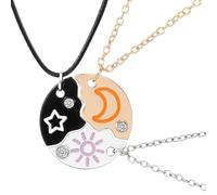 Ymapinc 3pcs Sun Moon Star Puzzle Matching Necklace, Friendship Alloy Pendant Charm for Cousin BFF Women Gifts (Silver+Gold+Black)