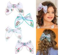 Ymapinc 4Pcs Birthday Hair Bows for Girls, Colorful Butterflies Hair Barrettes with Glitter Gold Mini Leaves Accessories for Women Baby Toddler Teens Party - 4 Colors Khaki+Green+Pink+Blue