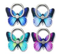 Ymapinc 4Pcs Butterfly Phone Ring Grip Colored Cute Butterfly Phone Ring, Metal Cellphone Finger Holder Compatible with Tablets Case 360°Rotation