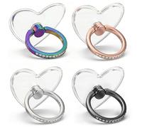 Ymapinc 4Pcs Cell Phone Ring Holder, Phone Case Ring, Heart Bling Diamond Cellphone Rings Holder Grip with Rhinestone Finger Grip 360° Rotation Compatible with Smartphones Case, Colored