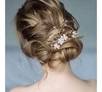 Ymapinc 4PCS Gold Hair Accessories Jewelry Bridal Hair Jewellery Crystal Pearl Flower Leaf Headdress Wedding Accessories for Women Bride Bridesmaids Ladies Girls