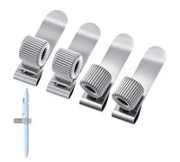 Ymapinc 4PCS Metal Silver Pen Holder for Notebook，Adjustable Spring Loop Pen Clip for Notebook & Clipboard. Retractable Pencil Holder, Silver Pencil Holders
