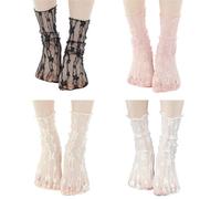 Ymapinc 4pcs Net celebrity breathable lace socks,nylon socks for women Mesh Breathable and not stuffy White Black Pink Beige