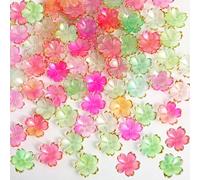 Ymapinc Acrylic Charms for Bracelet Making,100Pcs Cute Cherry Blossom Beads Flowers Bracelet Bead Charms,Gold Edge Flower Charm for Jewellery Making