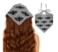 Ymapinc Bat Pattern Crochet Bandana Gothic Clothes, Goth Decor Head Scarf for Women Halloween Cotton Knit Triangle Hair Accessories Vintage Headband