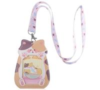 Ymapinc Cat Themed ID Badge Holder & Lanyard Set, Cute Kitten PU Leather Passport Holder with Adjustable Neck Strap for Work Office, Khaki