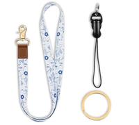 Ymapinc Key Lanyards for women Neck, Blue Flower Keychain Lanyards with Detachable Ring for Id Badges and Keys Thread Keyring and Lanyard Neck Strap, 20.08 Inch Long