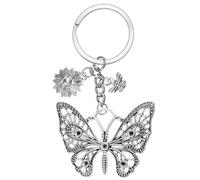 Ymapinc Vintage Butterfly Keychain for Women, Silver Bee Flower Keychain, Silver Bag Charm for Handbags, Boho Antique Style Butterfly Gifts for Women