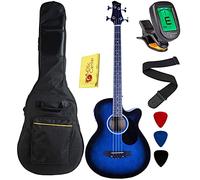 YMC Cutaway Electric Acoustic Bass Guitar Blue Solid Wood Construction With Equalizer-Blue