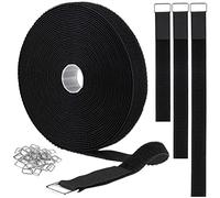 YMCRLUX 2.5cm x10mHook and Loop Straps with 50 Metal Buckles,Cut-to-Length Reusable Cable Ties,Adjustable Fastening Cable Straps,Nylon Securing Cinch Strap,2.5cm Wide,Black