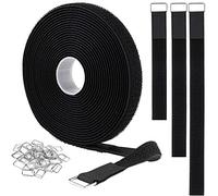 YMCRLUX 2.5cm x5m Hook and Loop Straps with 25 Metal Buckles,Cut-to-Length Reusable Cable Ties,Adjustable Fastening Cable Straps,Nylon Securing Cinch Strap,2.5cm Wide, Black