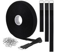 YMCRLUX 2cm x5m Hook and Loop Straps with 25 Metal Buckles,Cut-to-Length Reusable Cable Ties,Adjustable Fastening Cable Straps,Nylon Securing Cinch Strap,2cm Wide, Black