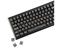 YMDK Carbon Fiber Texture 136 Key Keycaps Frosted Top Printed Shine Through Cherry Profile Keycap for 61/64/68/84/87/96/108 MX Mechanical Keyboards (Black Top Print 136)