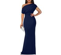 YMDUCH Women's Elegant Sleeveless Off Shoulder Bodycon Long Formal Party Evening Dress, Navy, L