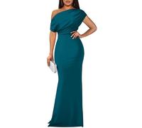 YMDUCH Women's Elegant Sleeveless Off Shoulder Bodycon Long Formal Party Evening Dress, Peacock Blue, XL