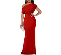 YMDUCH Women's Elegant Sleeveless Off Shoulder Bodycon Long Formal Party Evening Dress, Red, X-Large