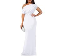 YMDUCH Women's Elegant Sleeveless Off Shoulder Bodycon Long Formal Party Evening Dress, White, XL