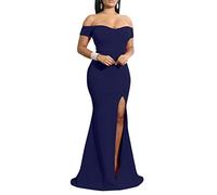 YMDUCH Women's Off Shoulder High Split Long Formal Party Dress Evening Gown, Royal Blue, XXL
