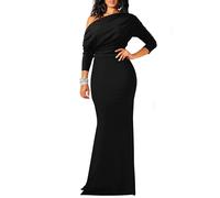 YMDUCH Women's Sexy Elegant Long Sleeve Off Shoulder Bodycon Long Evening Formal Dress, Black, Medium