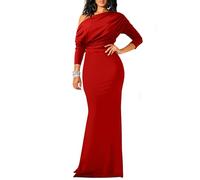 YMDUCH Women's Sexy Elegant Long Sleeve Off Shoulder Bodycon Long Evening Formal Dress, Red, XL
