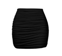 YMDUCH Women's Sexy High Waist Solid Tight Ruched Bodycon Mini Club Skirt, Black, Medium