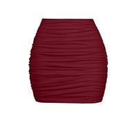 YMDUCH Women's Sexy High Waist Solid Tight Ruched Bodycon Mini Club Skirt, Winered, M