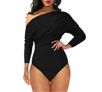 YMDUCH Women's Sexy Long Sleeve Off Shoulder Backless One Piece Bodysuit Top, Black, Medium