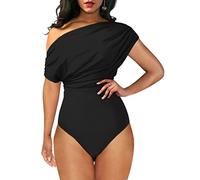 YMDUCH Women's Sexy Off Shoulder Sleeveless Bodycon One Piece Bodysuit Top, Black, X-Large